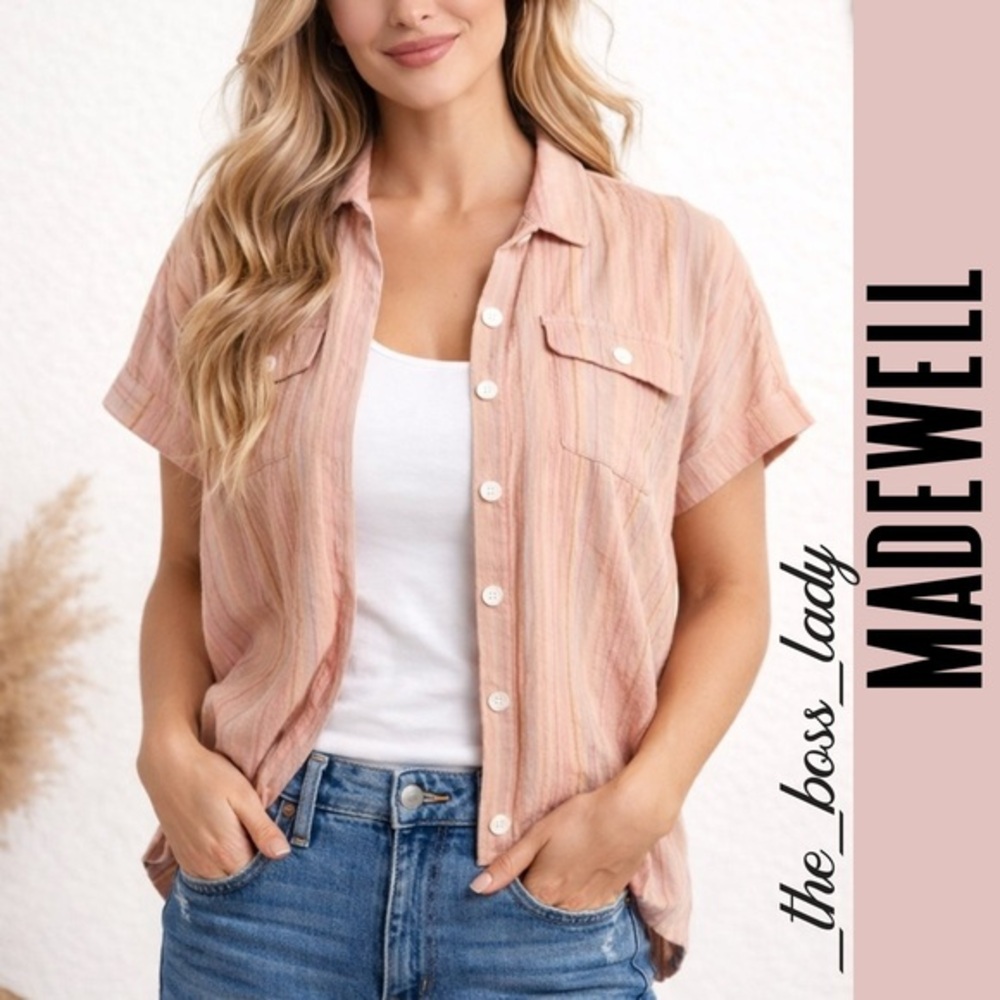 MADEWELL shirt Small striped button-down light orange peach